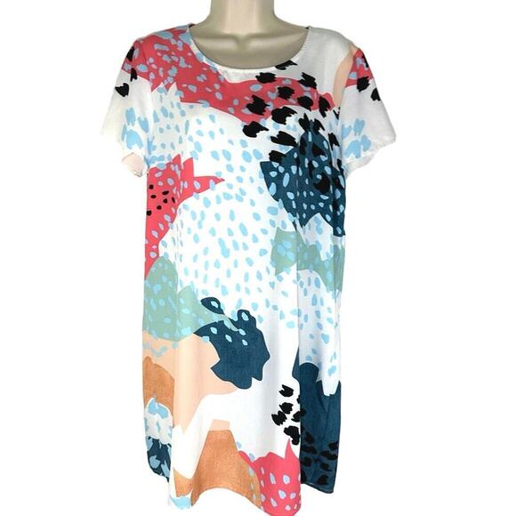 MINKPINK Coral Sea White Multi Print Shift Dress Size Medium Boho Anthropologie - Picture 2 of 4